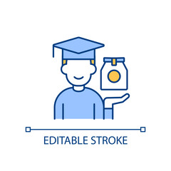 Brand marketer student RGB color icon. Promoting product professionally. Brand marketing strategy course. Isolated vector illustration. Simple filled line drawing. Editable stroke. Arial font used