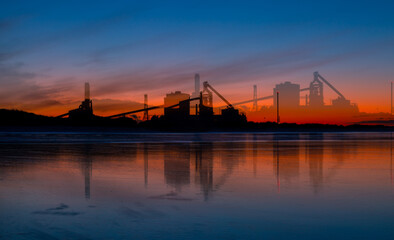Fototapeta na wymiar Britsish Steel Redcar Multiple exposure at sunset