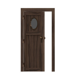 3d rendering illustration of a wooden door with a porthole window