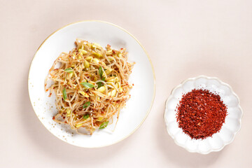 Spicy Kongnamul Muchim is a Korean soybean sprouts side dish or banchan.