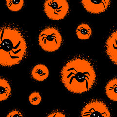 Seamless pattern with spiders for flyers and postcards. Doodle and street graffiti style. Happy Halloween card.