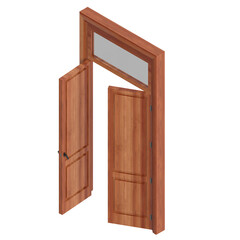 3d rendering illustration of a wooden door with a transom window
