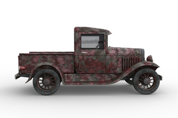 Rusty old vintage pickup truck. 3D rendering isolated. - obrazy, fototapety, plakaty