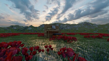 piano with nature background 3d render © Hirzan
