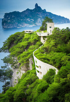 Modern organic building on a cliff