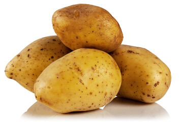 Raw potatoes on a white background