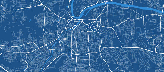 Detailed map poster of Pune city, linear print map. Blue skyline urban panorama. Decorative graphic tourist map of Pune territory.
