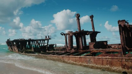 A shipwreck on the beach in Fraser Islandl Queensland, Australia.