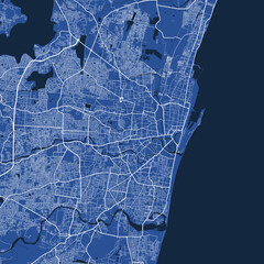 Detailed map poster of Chennai city, linear print map. Blue skyline urban panorama. Decorative graphic tourist map of Chennai territory. - obrazy, fototapety, plakaty