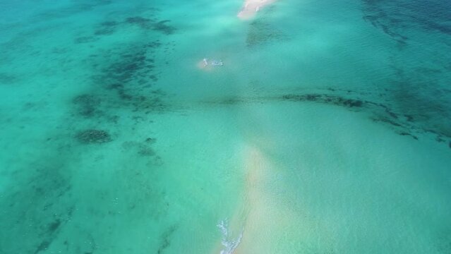 Los Roques Cayo de agua caribbean island without sand road, aerial top view 