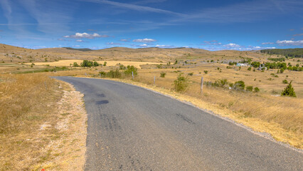 Sunrise over road in Causse Mejean