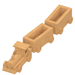 3d rendering illustration of a wooden train toy
