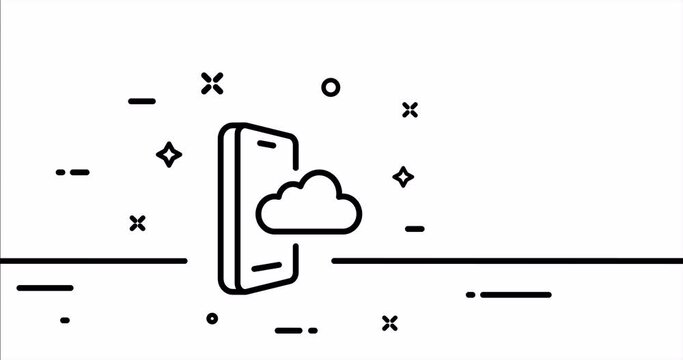 Data storage set icon. Hard disk drive, folder, settings, gear, cloud, solid state, memory card, virtual private server. One line drawing animation. Motion design. Animated technology logo. Video 4K
