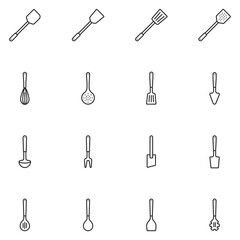 Kitchen Utensils Line Icon Set
