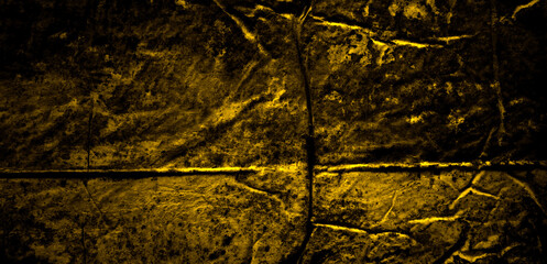 Yellow wall texture rough background dark concrete floor or old grunge background with yellow color.