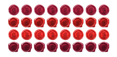 Wax Seal Monogram Alphabet Letters A, B, C, D, E, F, G, H, Set