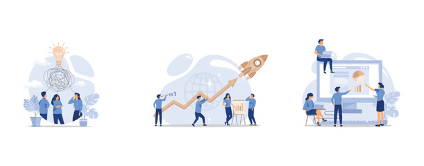concept of solving business problems, . rise of the career to success, Online business conference, set flat vector modern illustration