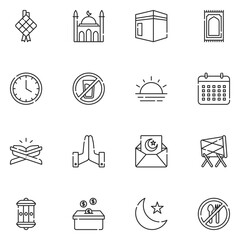 Ramadhan Line Icon Set Vector