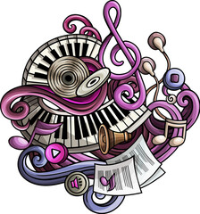 Doodle Music illustration. Musical colorful design