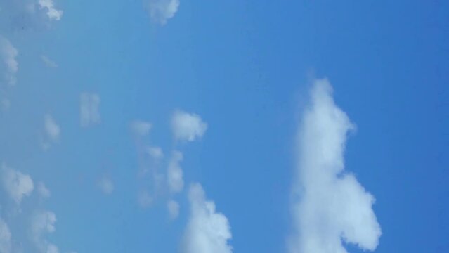 Vertical Footage. Time Lapse of Light Fluffy Clouds in a Clear Blue Sky in Perfectly Good Weather on a Sunny Day. Weather Forecast Cloud Cover. Clean Air in the Cloud Cover. The Azone Layer Of The Sky