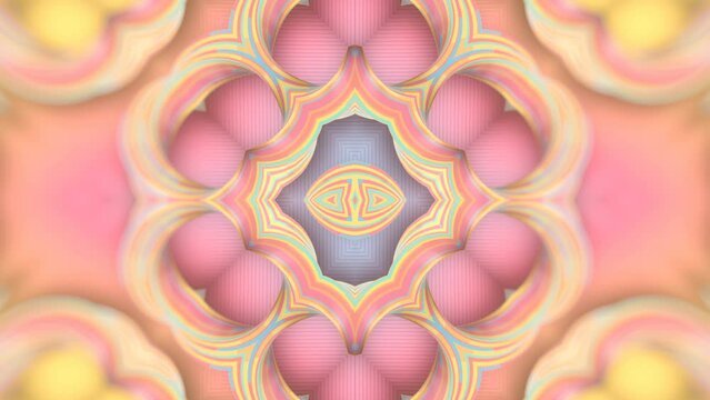 Magical pattern from a group of twisted shapes. 3d rendering loop animation 4K