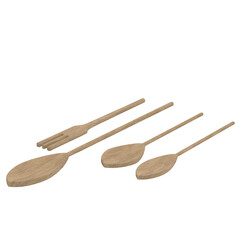 3d rendering illustration of wooden spoons and fork