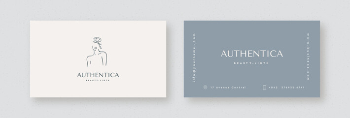 Abstract business card for beauty salons and boutiques. Vector business card template - elegant linear style.