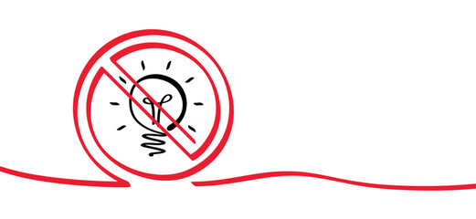 Stop No shining light in the house warning. Stop bulb symbol. Do not or orbidden no licht bulb prohibition sign. Lightbulb area or zone. No ban. Flat vector red signboard. please turn off electricity.