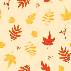 Autumn seamless vector pattern. Seamless background with fall leaves