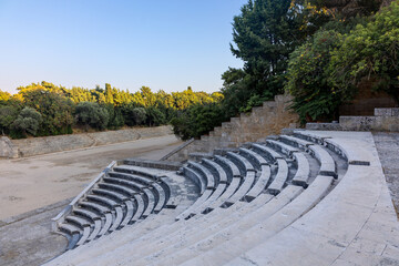 Panoramic view of the ancient city of Rhodes with Ancient Stadium and Acropolis. Rhodes island, Greece. High quality photo