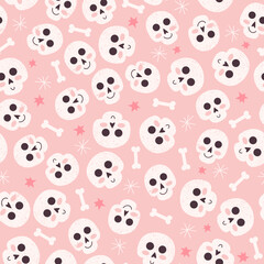 Cute halloween skulls seamless pattern. Skeletons background. 