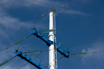 high voltage post. High-voltage tower sky background.
