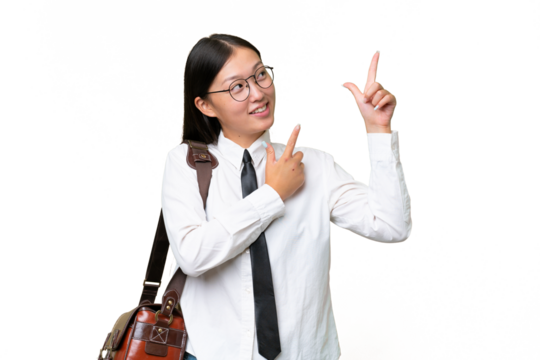 Young Asian business woman over isolated background pointing with the index finger a great idea