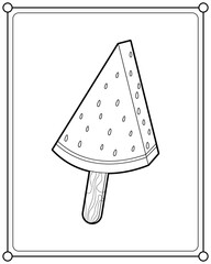 Watermelon ice cream suitable for children's coloring page vector illustration