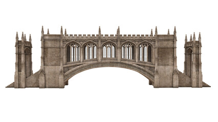 Old stone medieval covered bridge. 3D illustration isolated.