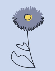 Aster in doodle style. Beautiful garden flower.