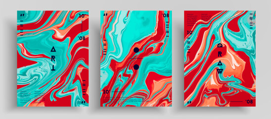 Abstract acrylic banner, fluid art vector texture set. Beautiful background that applicable for design cover, invitation, presentation and etc. Colorful unusual creative surface template.