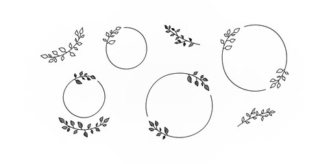 Fototapeta na wymiar Hand drawn leaves branches set illustration