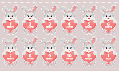 Cute stickers for a newborn baby girl. From birth to year