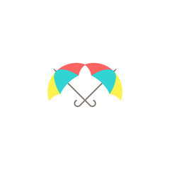 Crossed colorful funny umbrellas. Flat icon isolated on white. Flat design. Vector illustration. protection symbol. Rainy weather sign. Happiness, luck. Positive, creative thinking