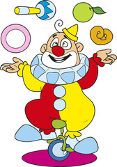 Coloring page outline of cartoon smiling clown in circus. Colorful vector illustration, summer coloring book for kids.