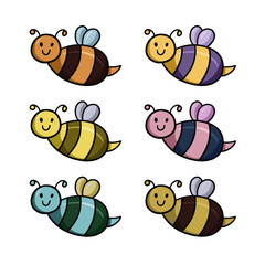 A set of colored icons, a cheerful fat bumblebee, a vector cartoon