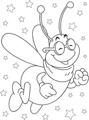 Coloring page outline of cartoon smiling cute bee. Colorful vector illustration, coloring book for kids.