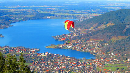 Paraglider over lake tegernsee, Bavaria, Germany 