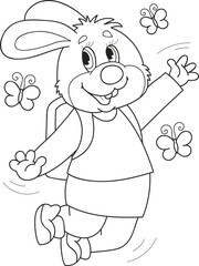 Coloring page outline of cartoon cute rabbit. Colorful vector illustration, summer coloring book for kids.