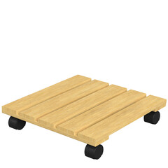 3d rendering illustration of a wooden flower dolly