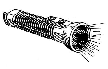 Black and white illustration of a torch in line technique