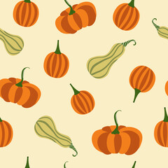 Seamless pumpkin pattern. Autumn background. Vector art illustration.