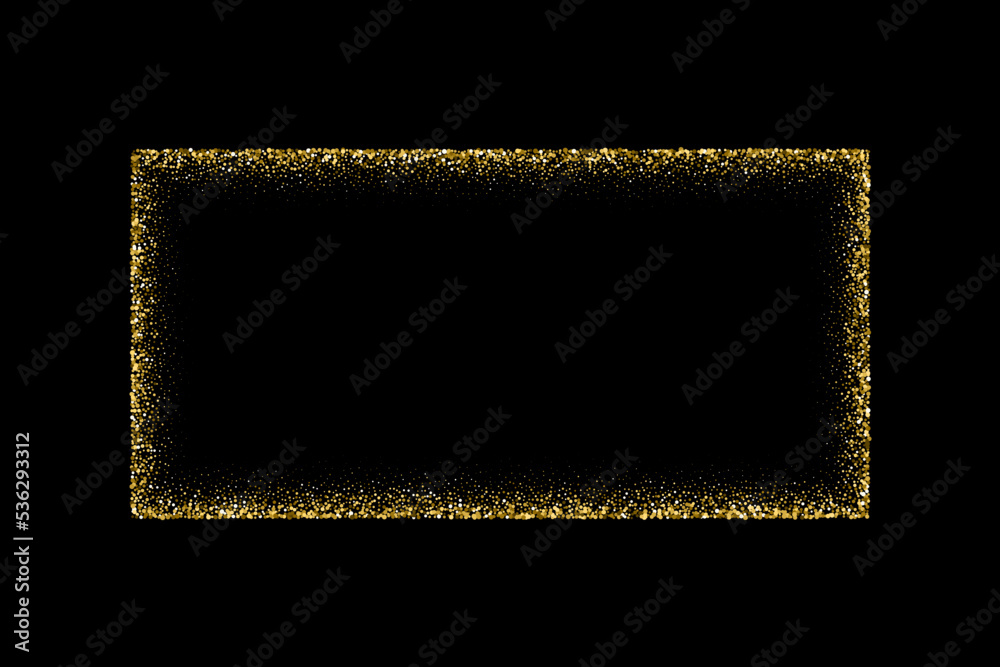 Poster rectangle gold frame from glitters with bright glow light effect vector illustration. abstract golde
