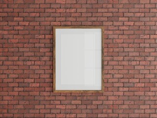 Vertical wood frame mockup with window reflex on wall . 3d rendering, 3d illustration